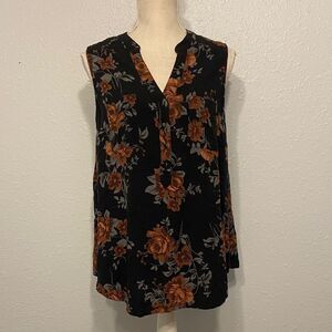 Torrid Black & Rust Rose Floral Faux Button Lightweight Sleeveless Blouse Size 1